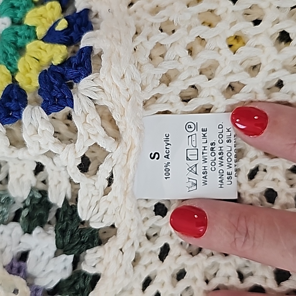 NWOT Boho crochet bell sleeve Granny squares open front sweater. Oversized S - Picture 10 of 10